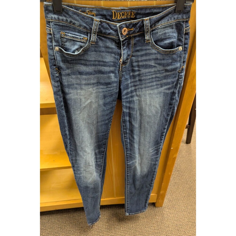 Womens Decree Super Skinny Dark Faded Stretch Blue Jeans Size 3 Low Rise Denim